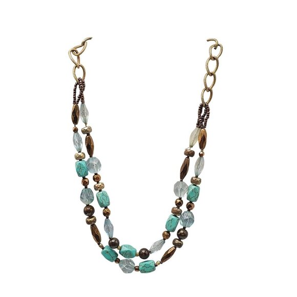 Lia Sophia Two Strand Beaded Necklace With Faux Turquoise Bronze Beads - Picture 1 of 7